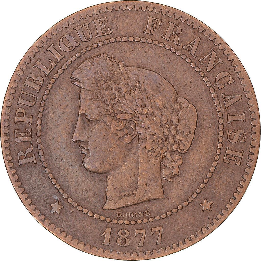 Coin, France, Cérès, 5 Centimes, 1877, Paris, VF(30-35), Bronze, KM:821.1