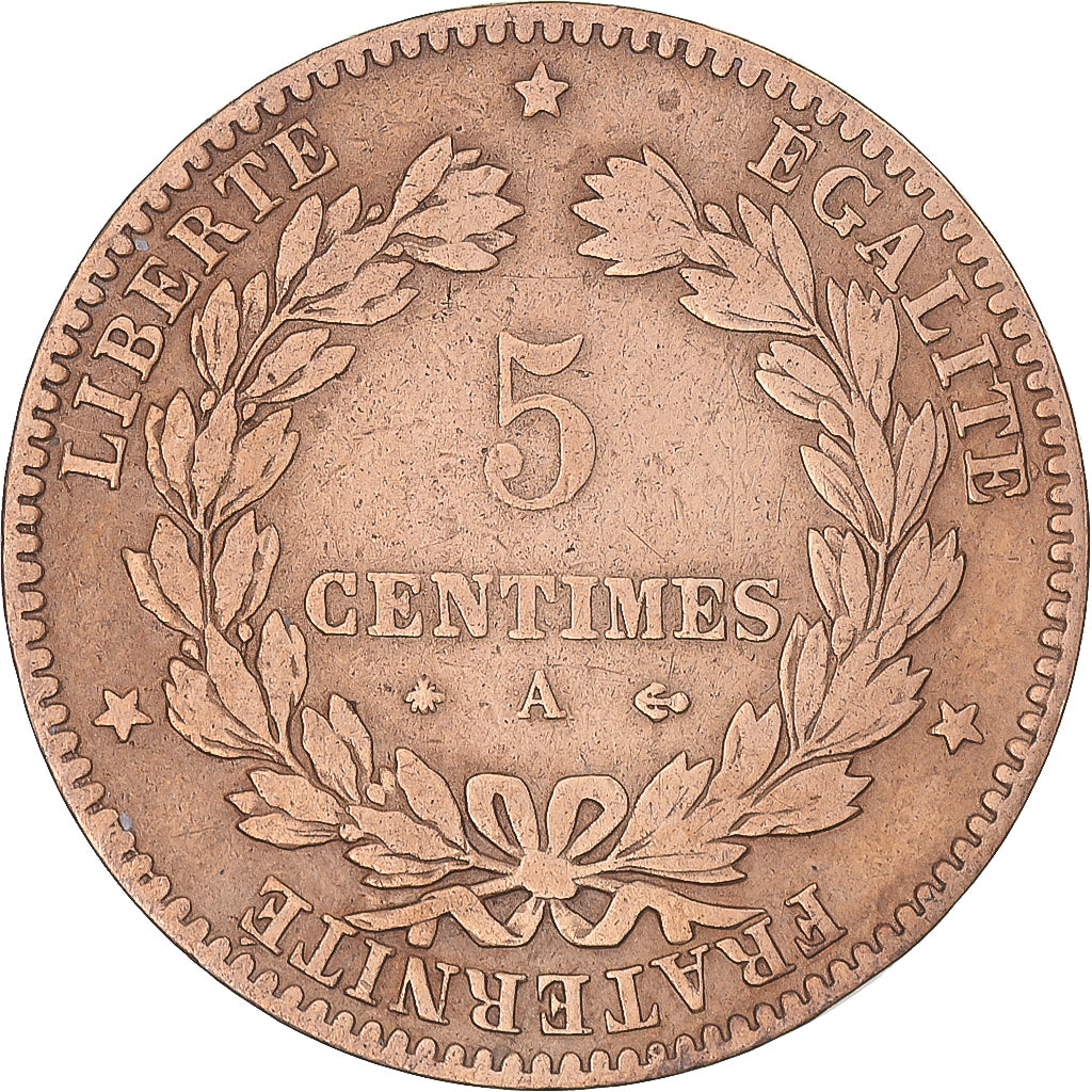 Coin, France, Cérès, 5 Centimes, 1877, Paris, VF(30-35), Bronze, KM:821.1