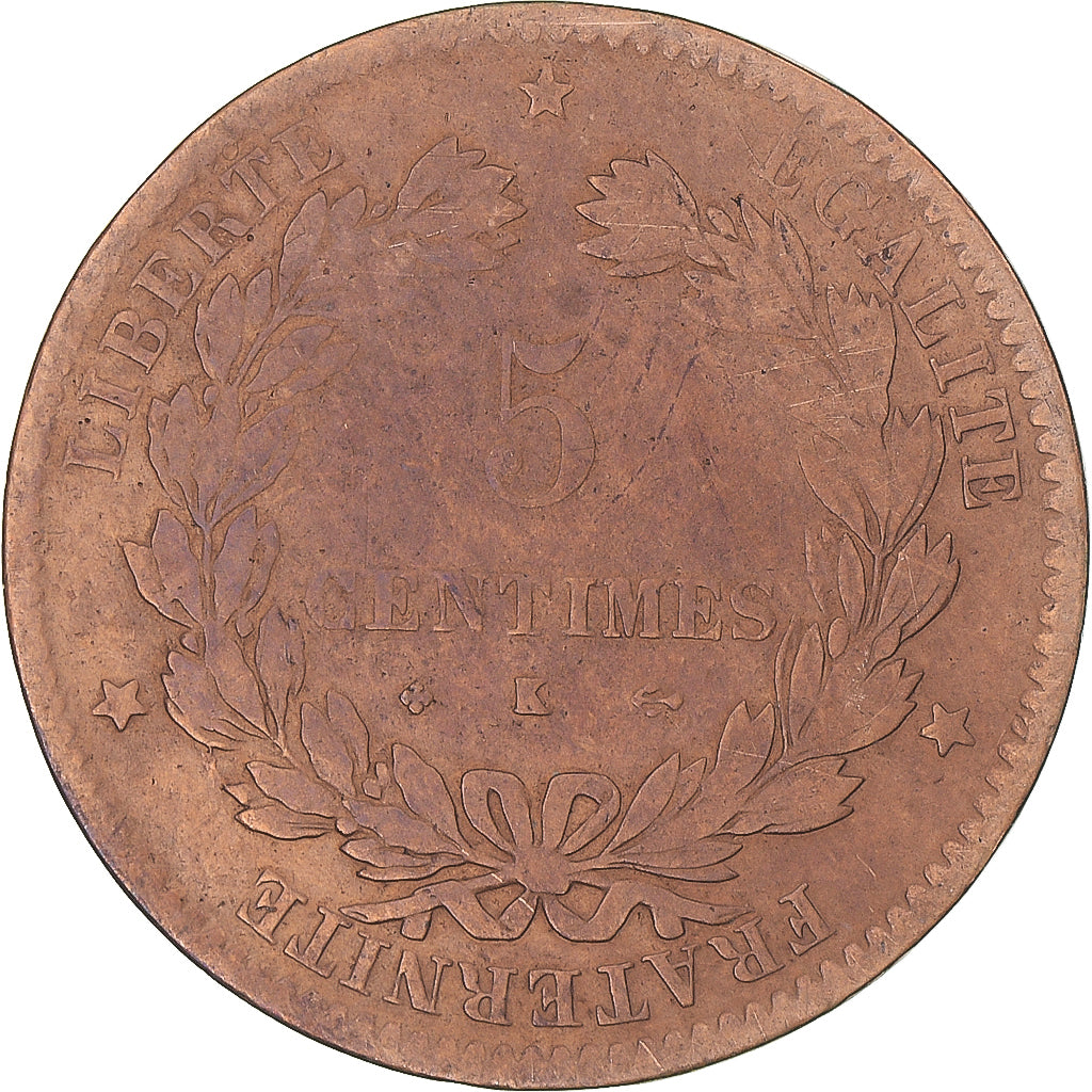 Coin, France, Cérès, 5 Centimes, 1872, Bordeaux, VF(20-25), Bronze, KM:821.2