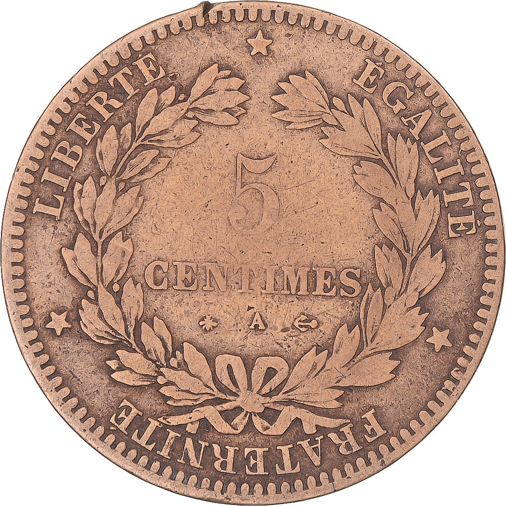 Moneta, Francja, Cérès, 5 Centimes, 1872, Paris, VF(20-25), Brązowy