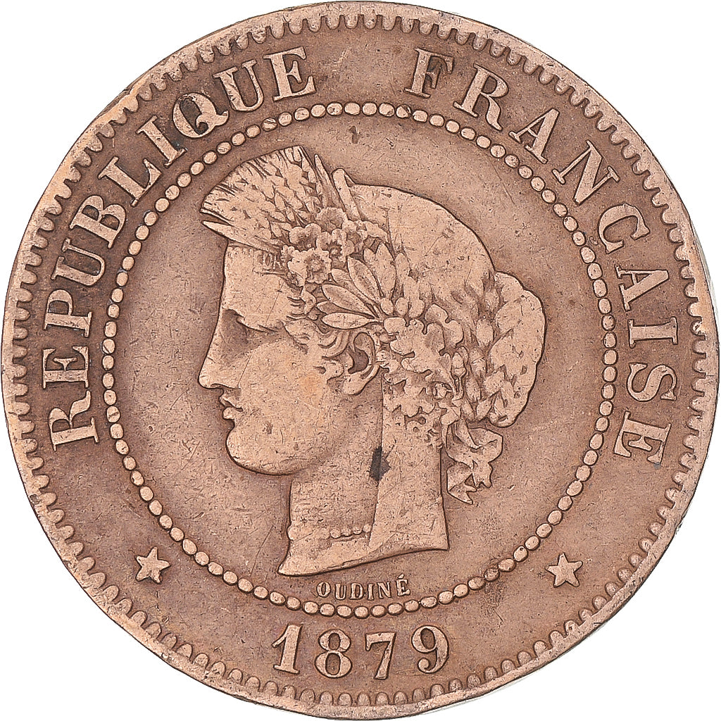 Moneta, Francia, Cérès, 5 Centimes, 1879, Paris, ancre, MB, Bronzo, KM:821.1