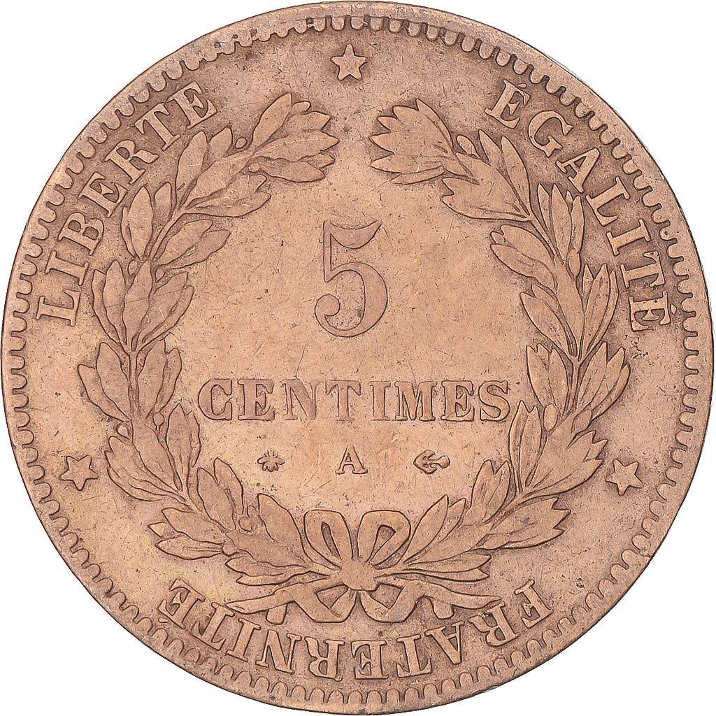 Coin, France, Cérès, 5 Centimes, 1875, Paris, VF(20-25), Bronze, KM:821.1