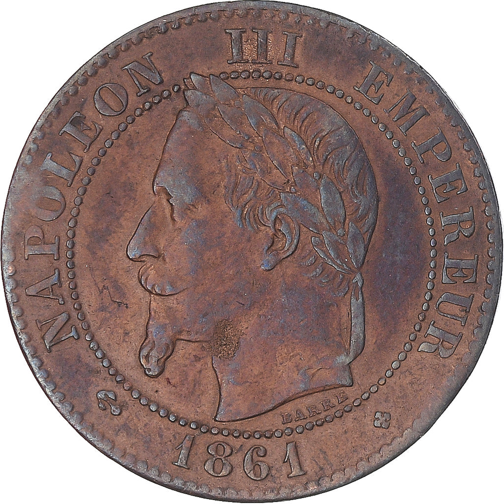Moneda, Francia, Napoleon III, 2 Centimes, 1861, Strasbourg, BC+, Bronce