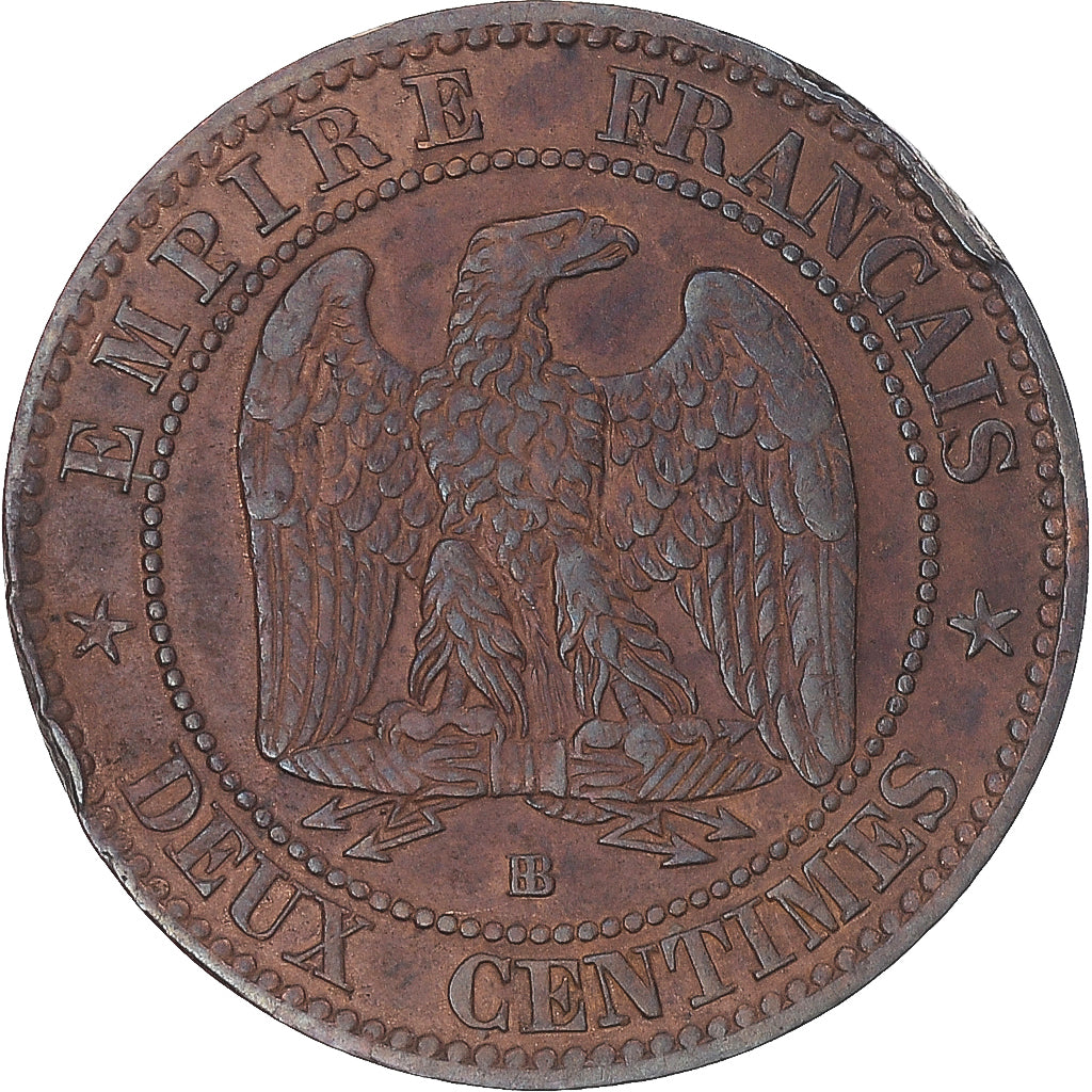 Moneda, Francia, Napoleon III, 2 Centimes, 1861, Strasbourg, BC+, Bronce