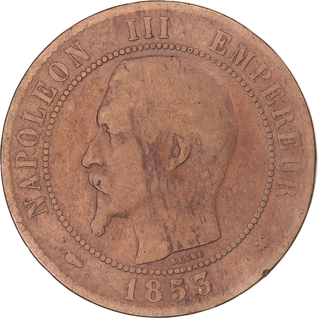 Münze, Frankreich, Napoleon III, 10 Centimes, 1853, Strasbourg, SGE+, Bronze