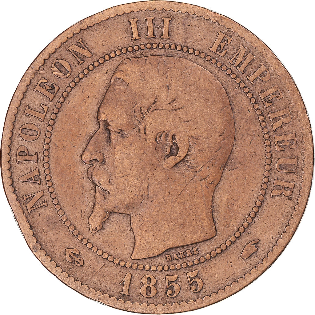 Coin, France, Napoleon III, 10 Centimes, 1855, Paris, ancre, VF(20-25), Bronze