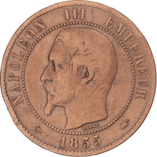 Moneta, Francja, Napoleon III, 10 Centimes, 1855, Paris, ancre, VF(20-25)