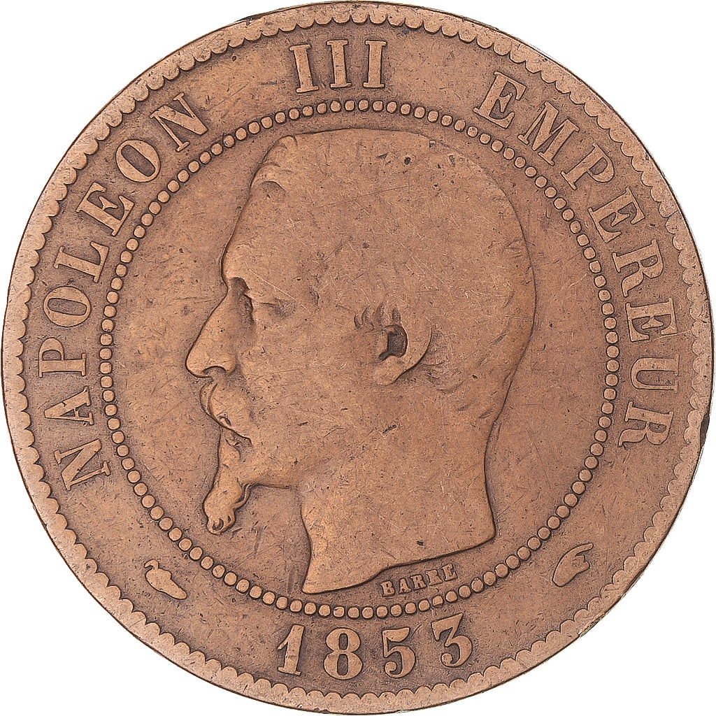 Coin, France, Napoleon III, 10 Centimes, 1853, Paris, VF(20-25), Bronze