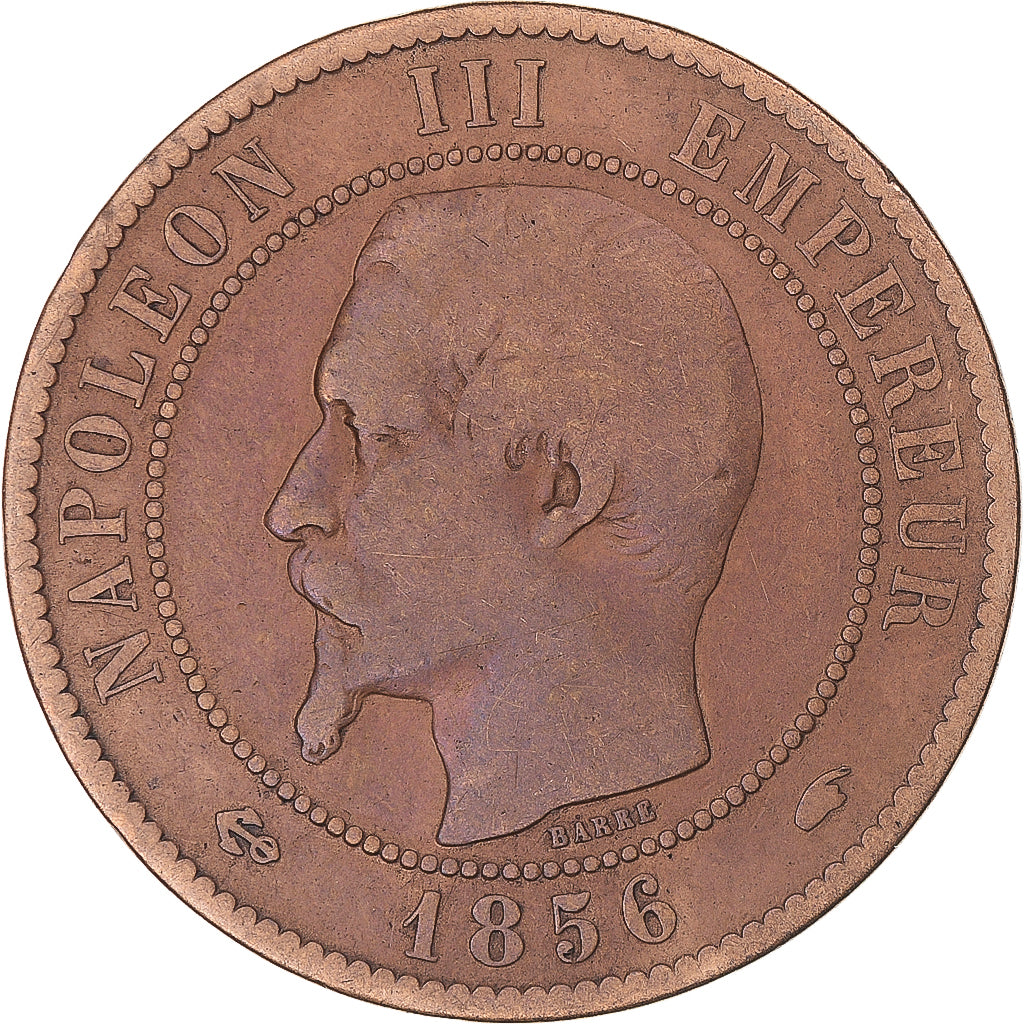Coin, France, Napoleon III, 10 Centimes, 1856, Paris, VF(20-25), Bronze