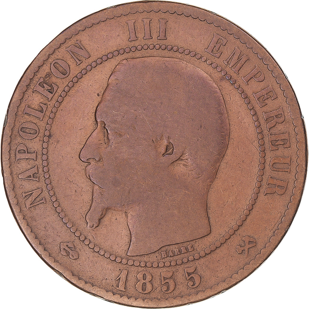 Münze, Frankreich, Napoleon III, 10 Centimes, 1855, Rouen, ancre, SGE+, Bronze