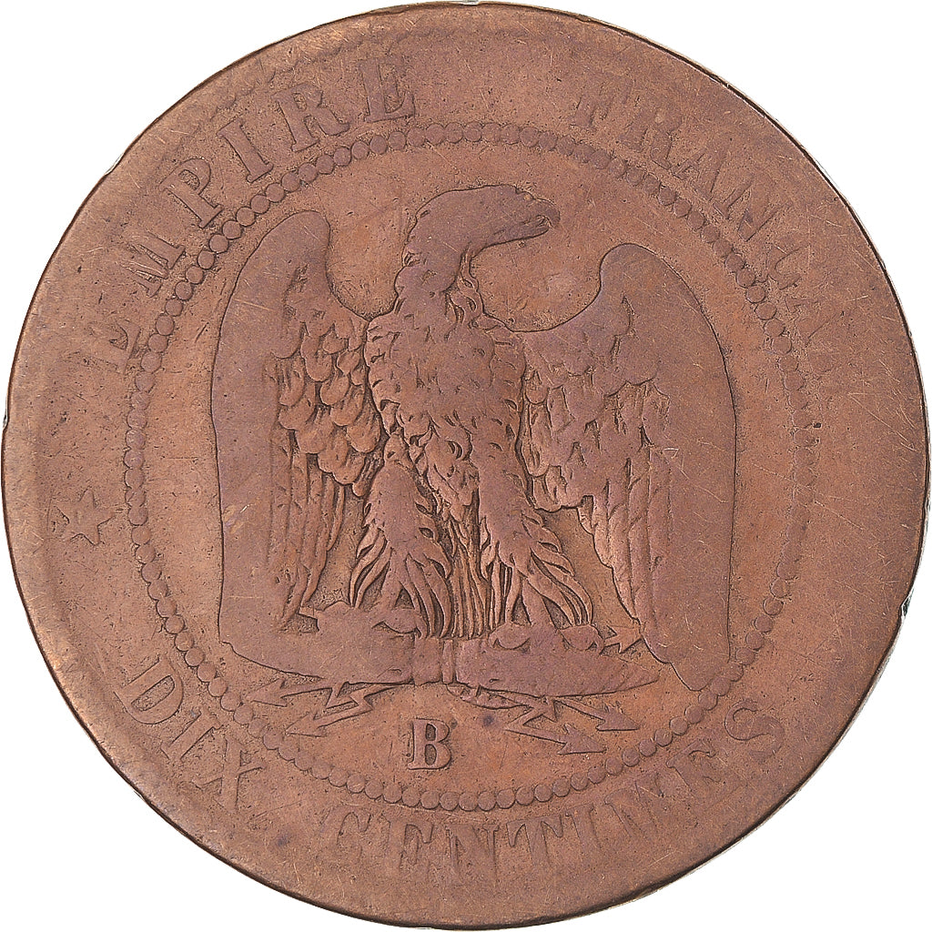 Münze, Frankreich, Napoleon III, 10 Centimes, 1855, Rouen, ancre, SGE+, Bronze