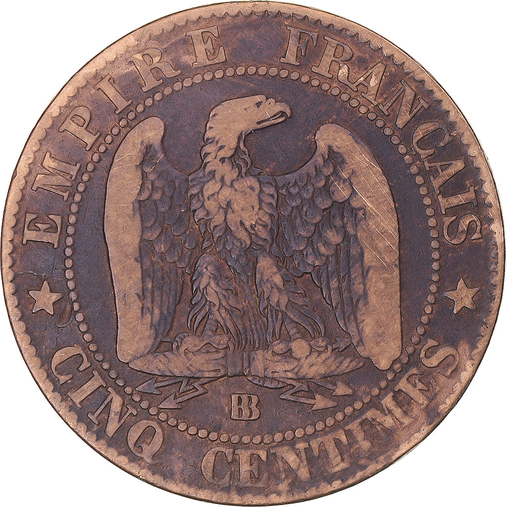 Moneta, Francia, Napoleon III, 5 Centimes, 1864, Strasbourg, MB, Bronzo