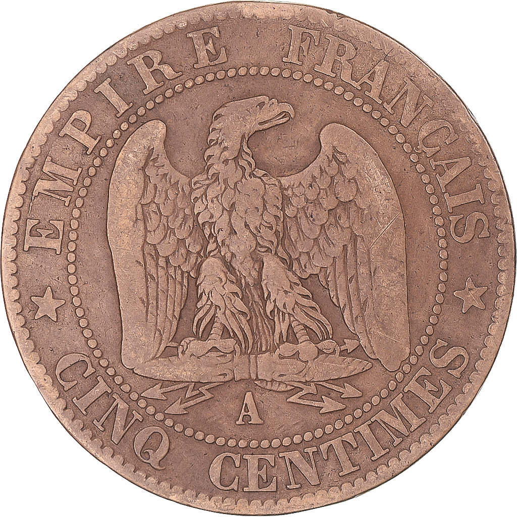 Moneta, Francia, Napoleon III, 5 Centimes, 1864, Paris, MB, Bronzo, KM:797.1