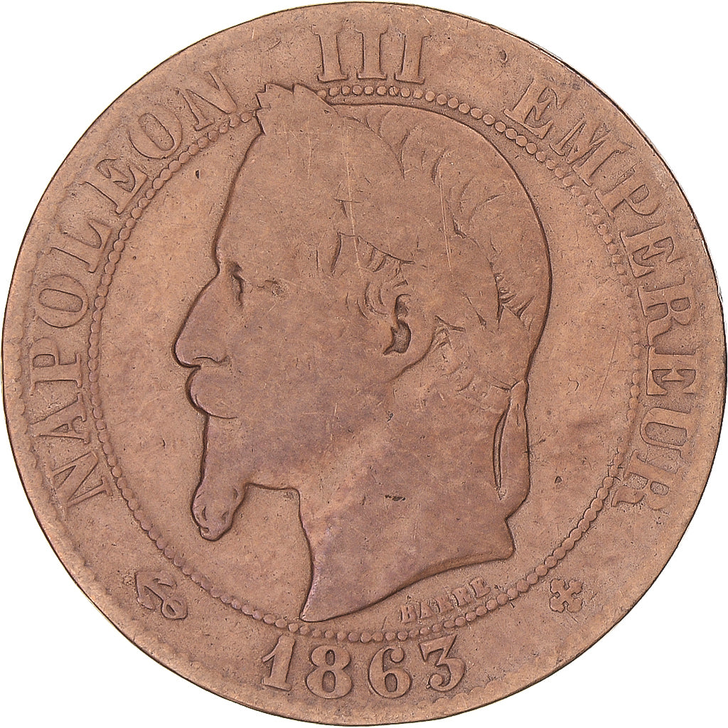 Coin, France, Napoleon III, 5 Centimes, 1863, Strasbourg, VF(20-25), Bronze