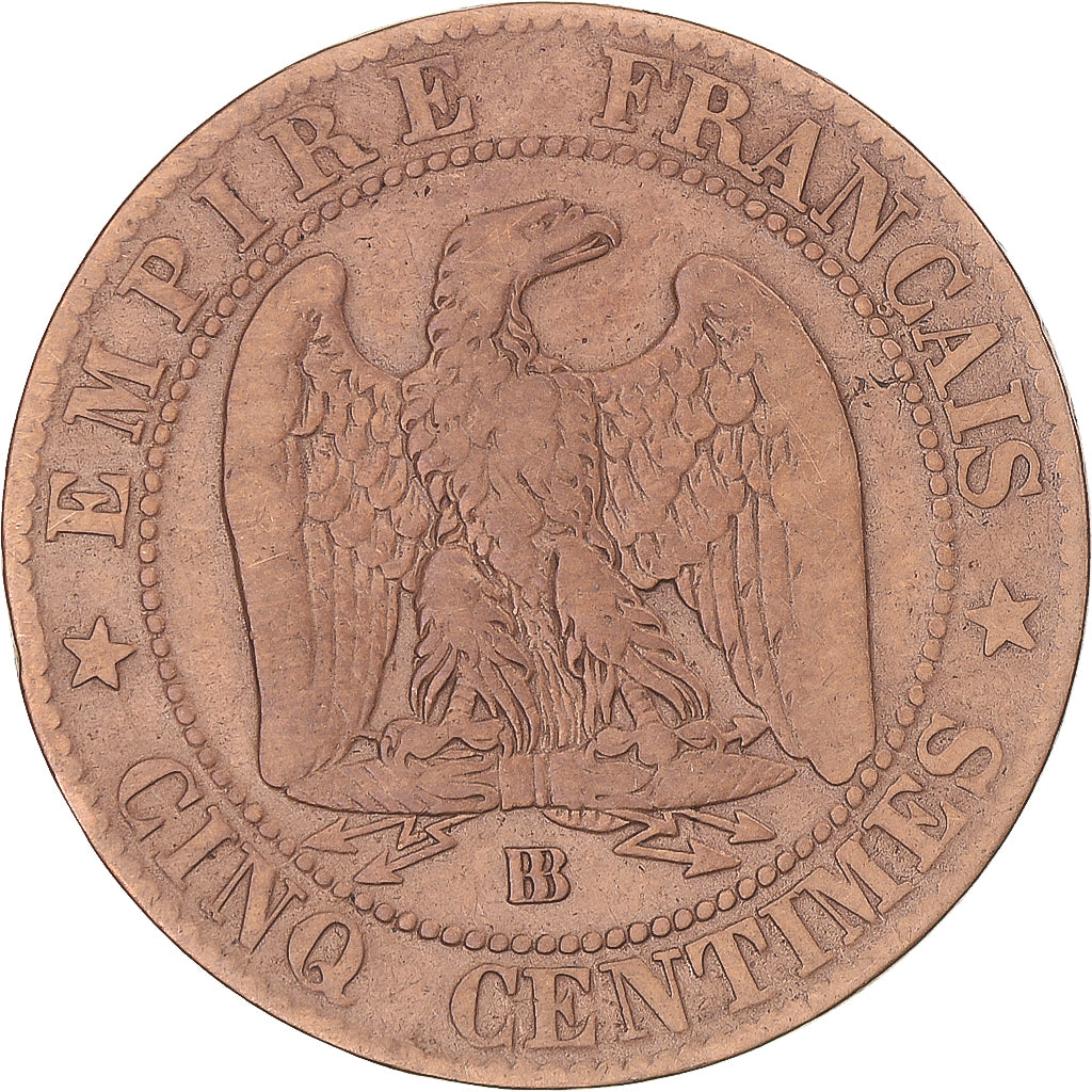 Coin, France, Napoleon III, 5 Centimes, 1863, Strasbourg, VF(20-25), Bronze