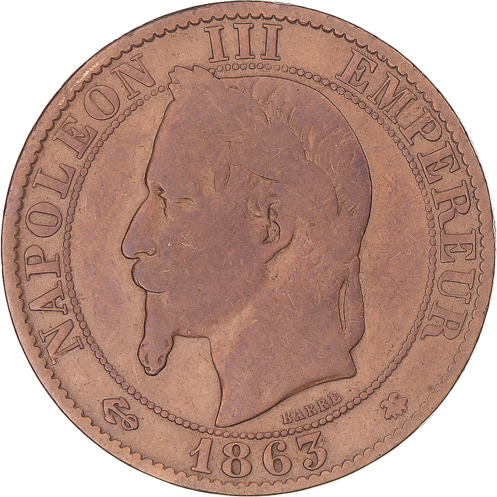 Coin, France, Napoleon III, 5 Centimes, 1863, Paris, VF(20-25), Bronze