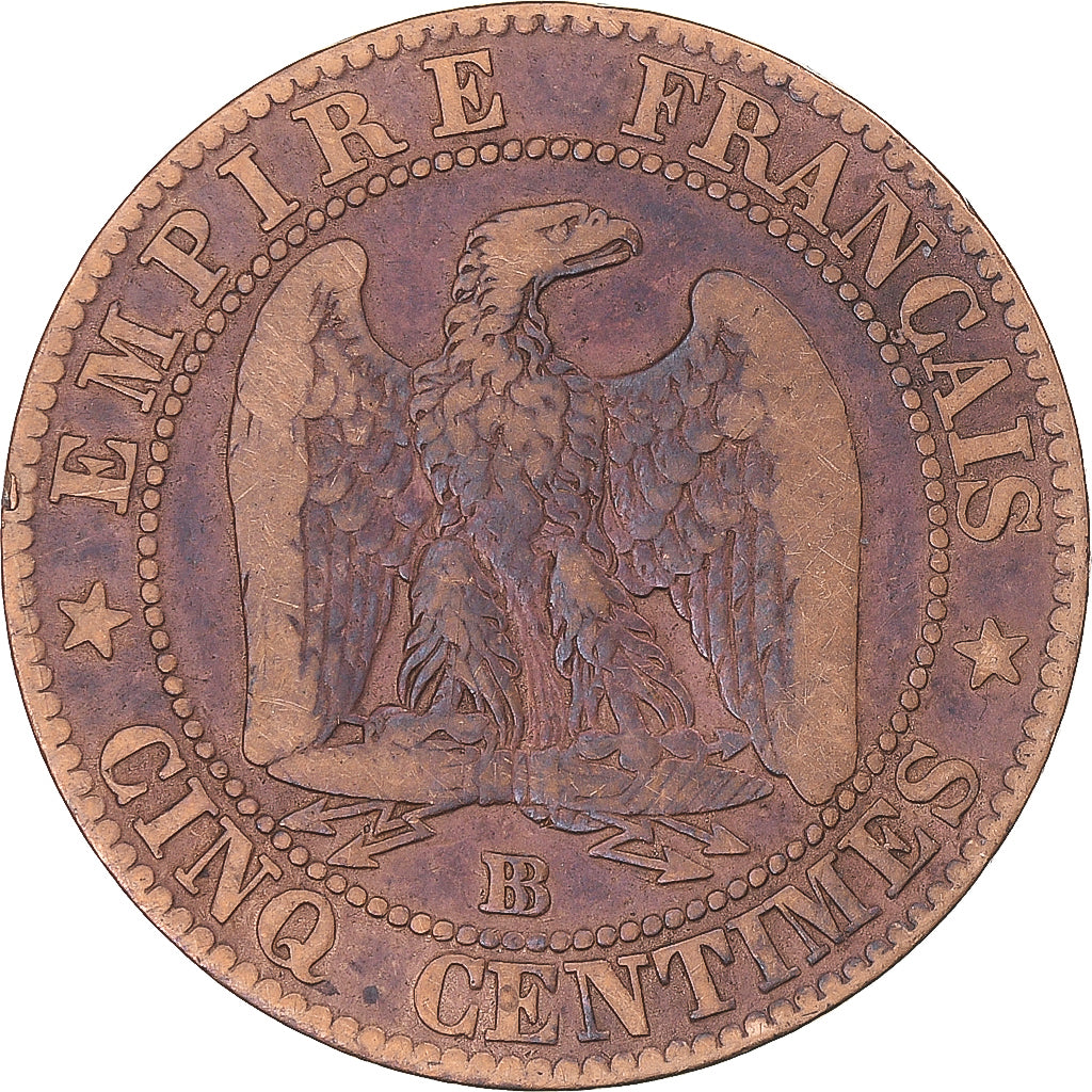 Coin, France, Napoleon III, 5 Centimes, 1853, Strasbourg, VF(20-25), Bronze
