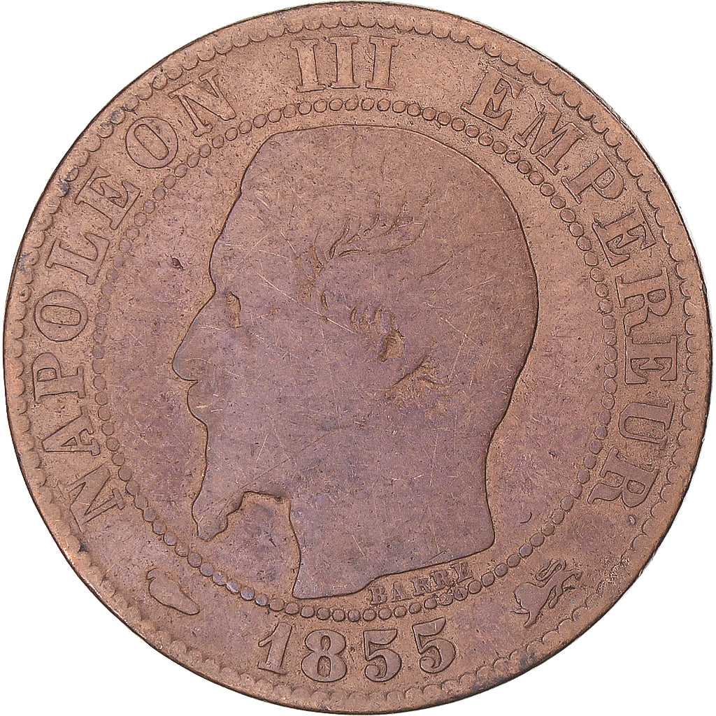 Coin, France, Napoleon III, 5 Centimes, 1855, Lyon, Chien / Dog, F(12-15)