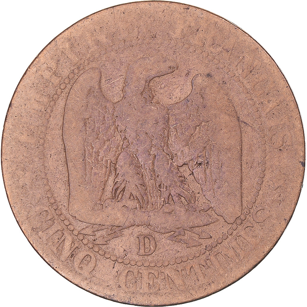 Coin, France, Napoleon III, 5 Centimes, 1855, Lyon, Chien / Dog, F(12-15)