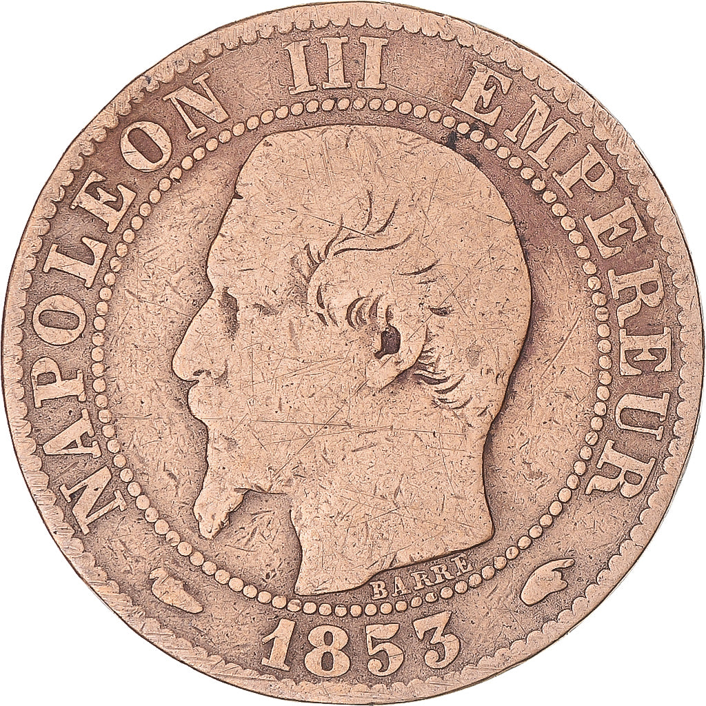Coin, France, Napoleon III, 5 Centimes, 1853, Paris, F(12-15), Bronze, KM:777.1