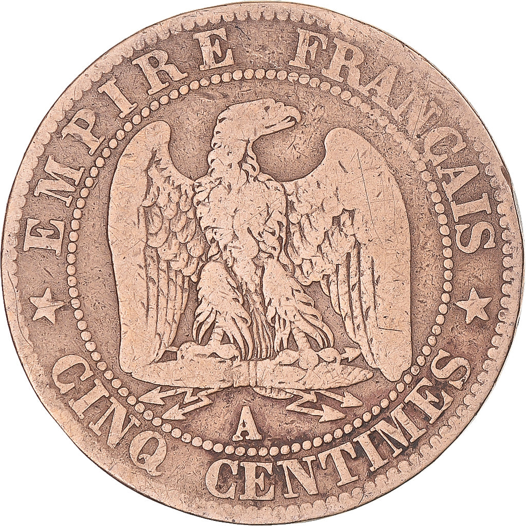 Coin, France, Napoleon III, 5 Centimes, 1853, Paris, F(12-15), Bronze, KM:777.1