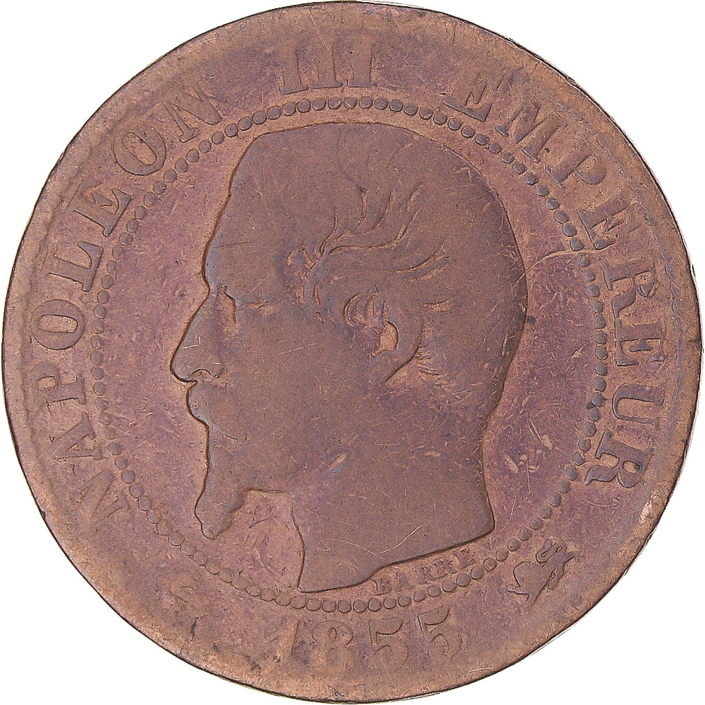 Moneta, Francja, Napoleon III, 5 Centimes, 1855, Lyon, ancre, F(12-15)