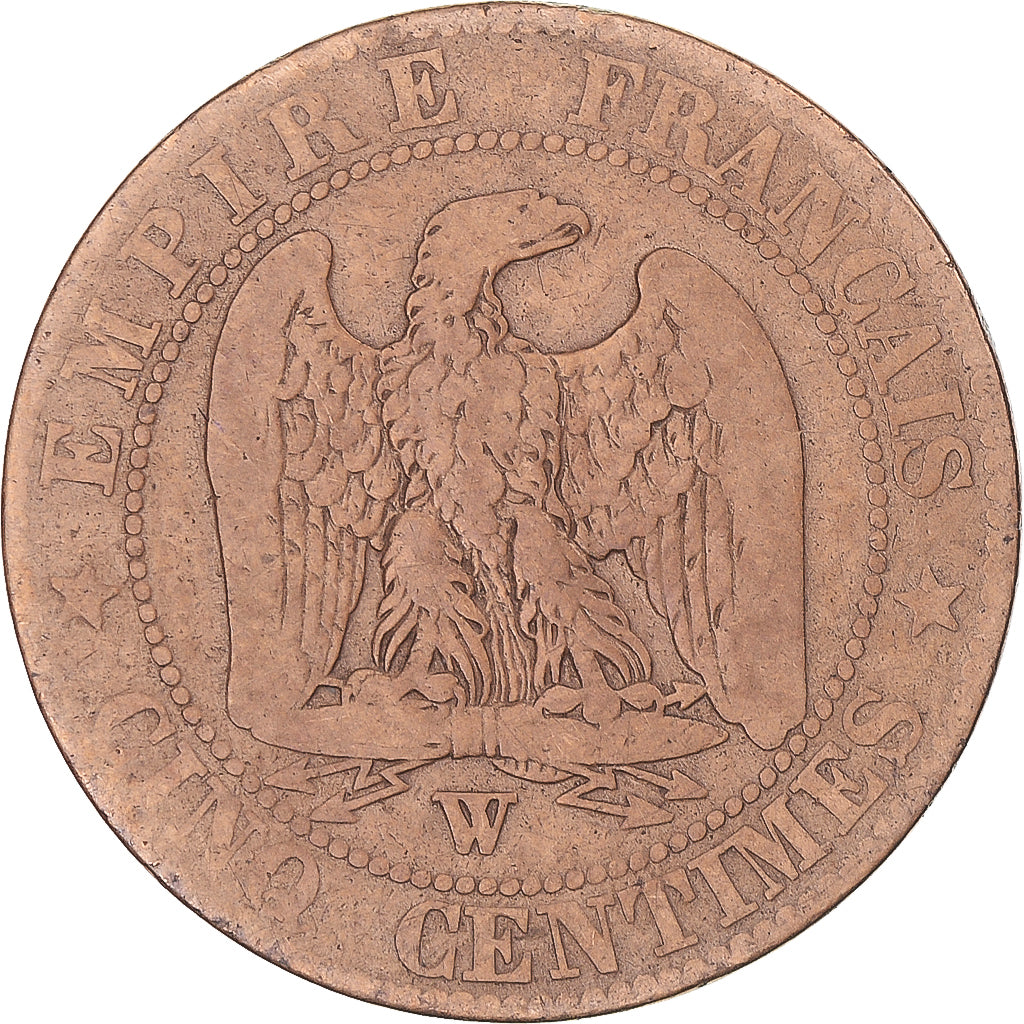 Coin, France, Napoleon III, 5 Centimes, 1854, Lille, F(12-15), Bronze, KM:777.7