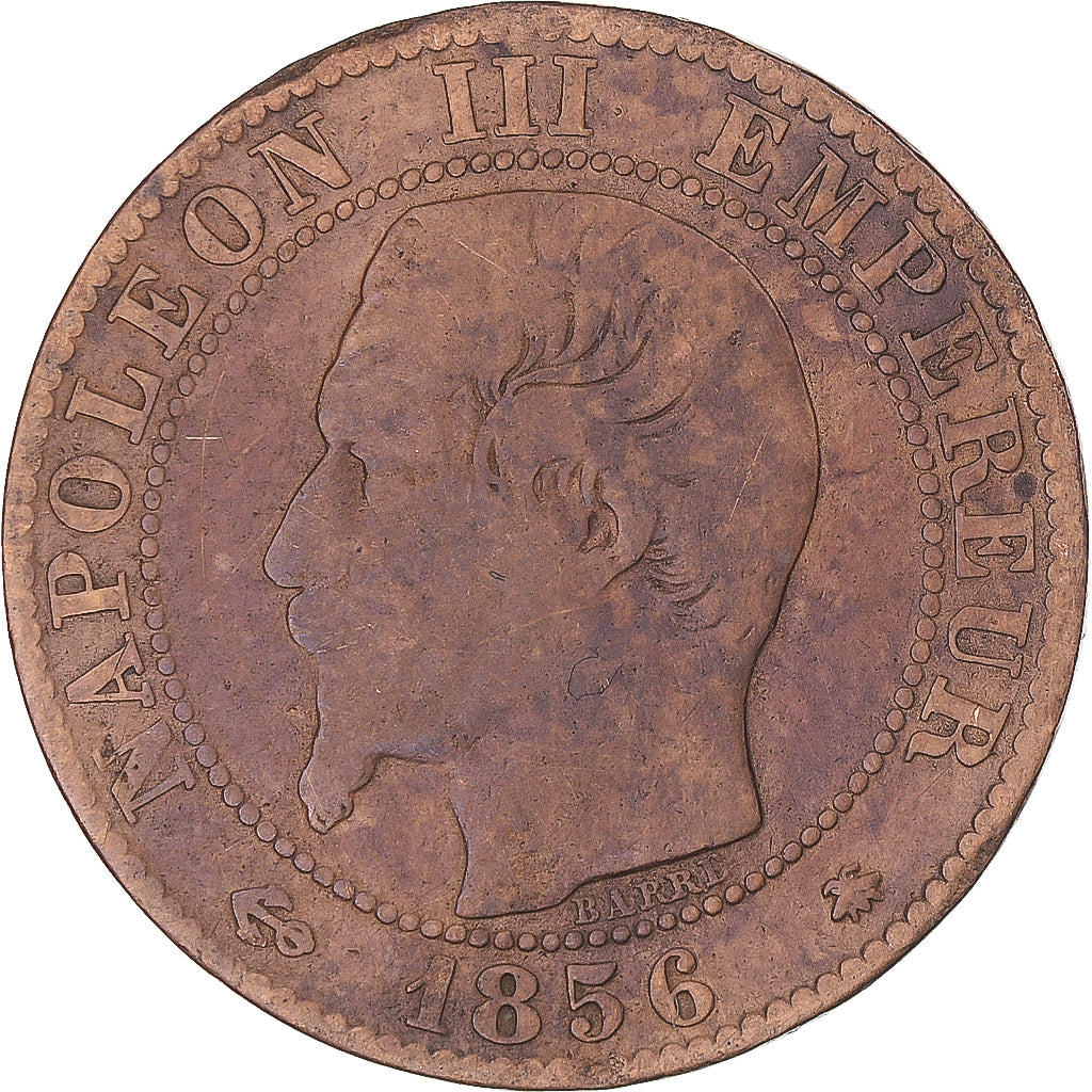 Moneda, Francia, Napoleon III, 5 Centimes, 1856, Strasbourg, BC, Bronce