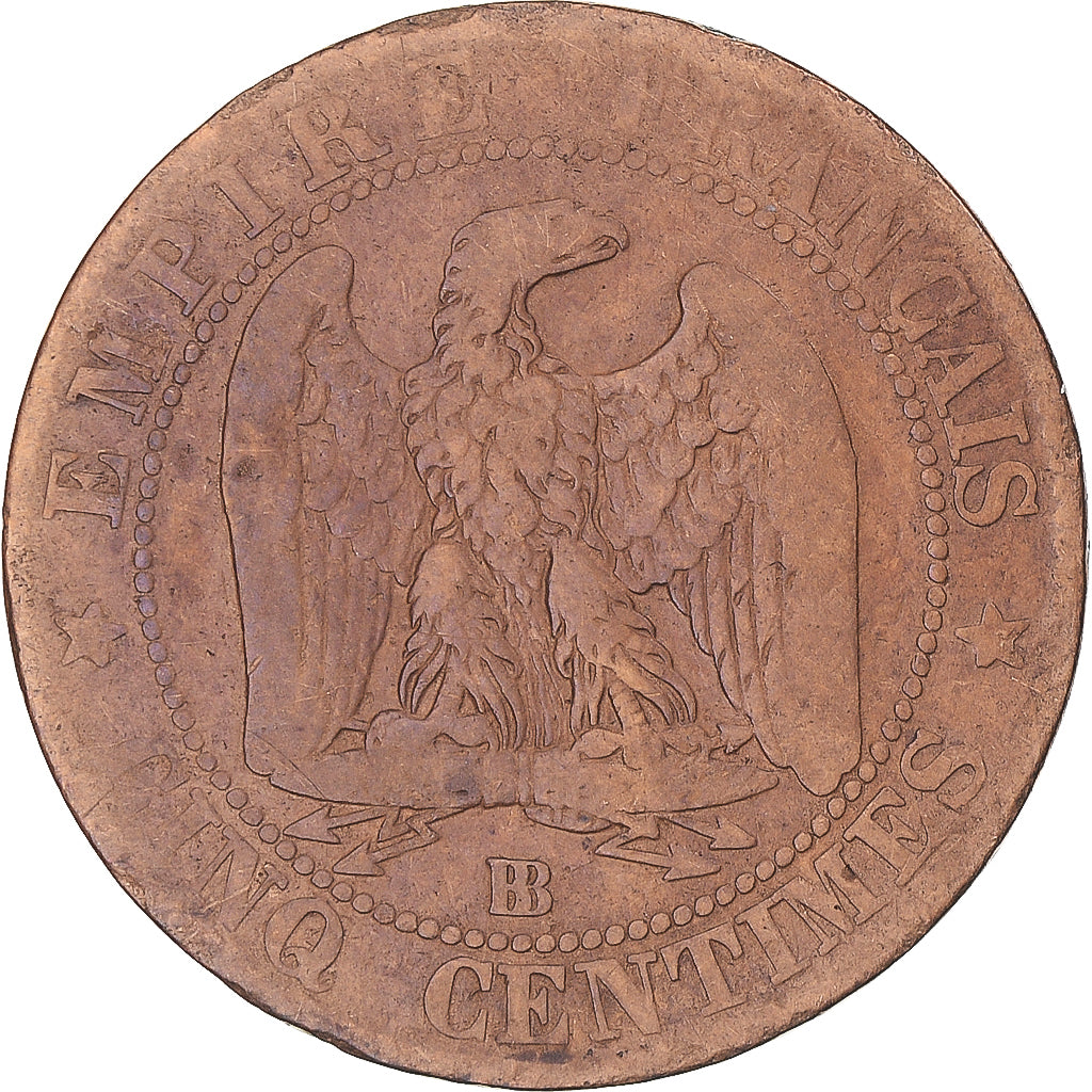 Moneda, Francia, Napoleon III, 5 Centimes, 1856, Strasbourg, BC, Bronce