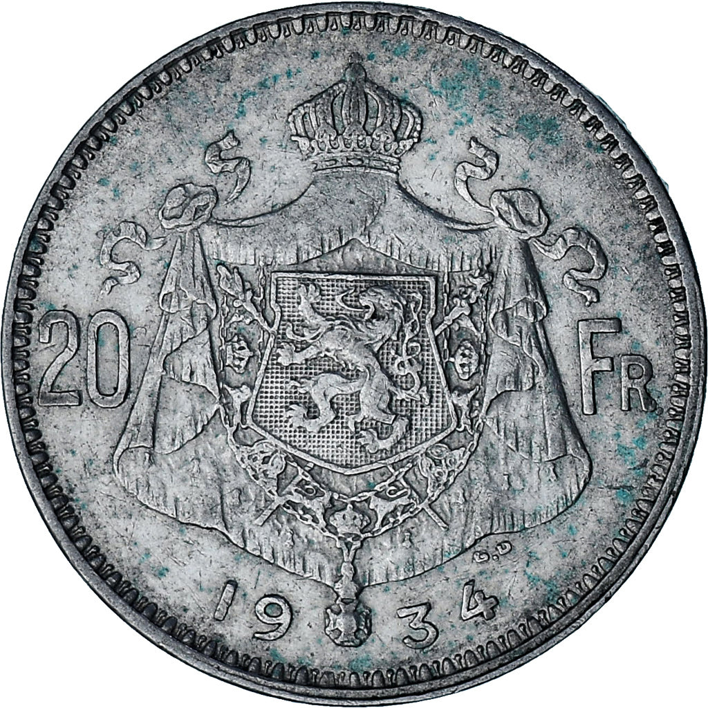 Coin, Belgium, Albert I, 20 Francs, 20 Frank, 1934, Tranche A, EF(40-45)