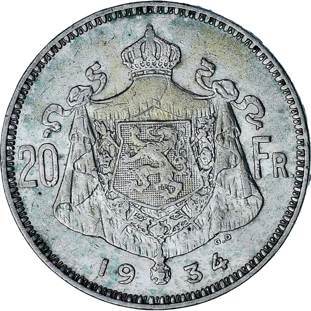 Coin, Belgium, Albert I, 20 Francs, 20 Frank, 1934, Tranche B, EF(40-45)