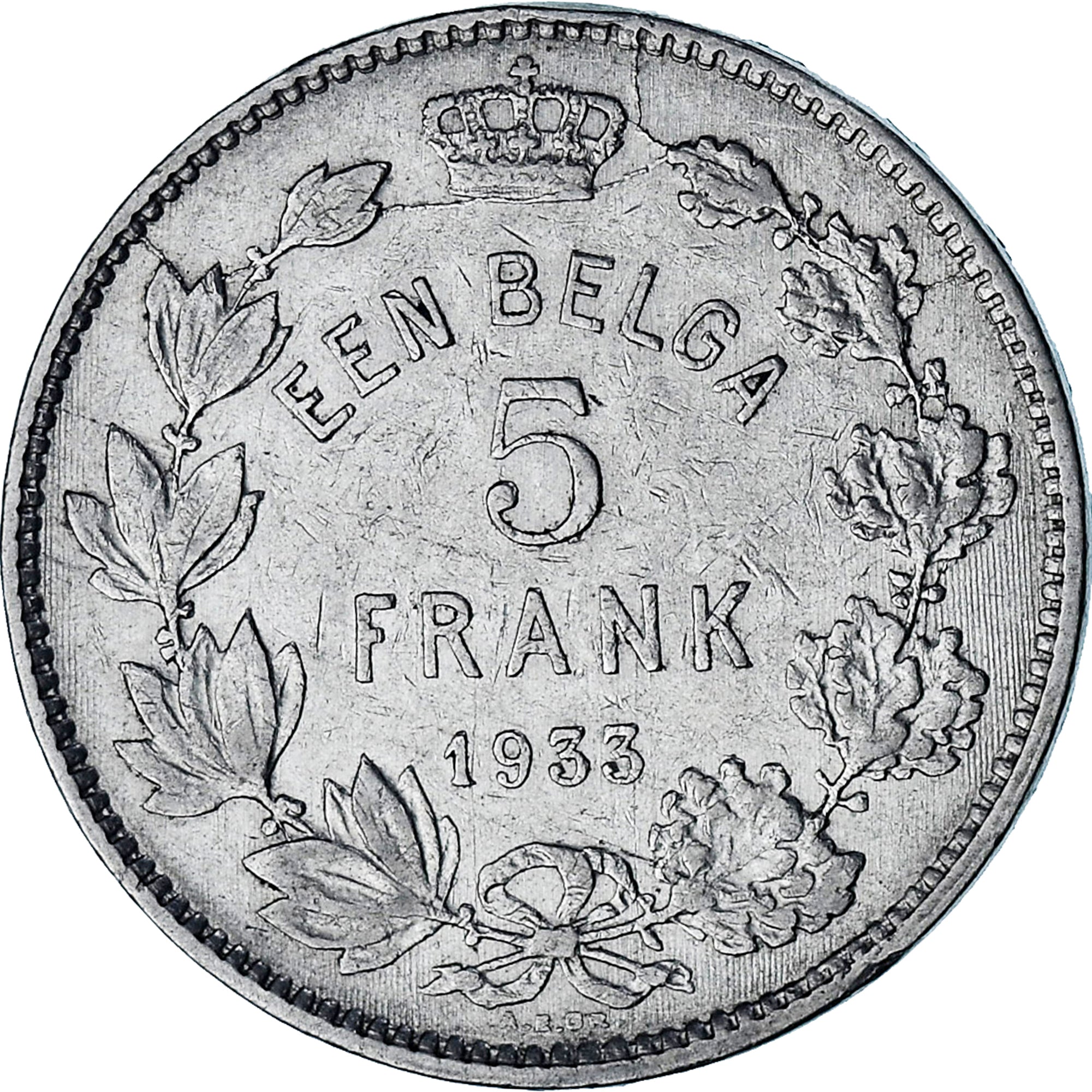 Coin, Belgium, Albert I, 5 Francs, 5 Frank, 1933, position b, EF(40-45), Nickel