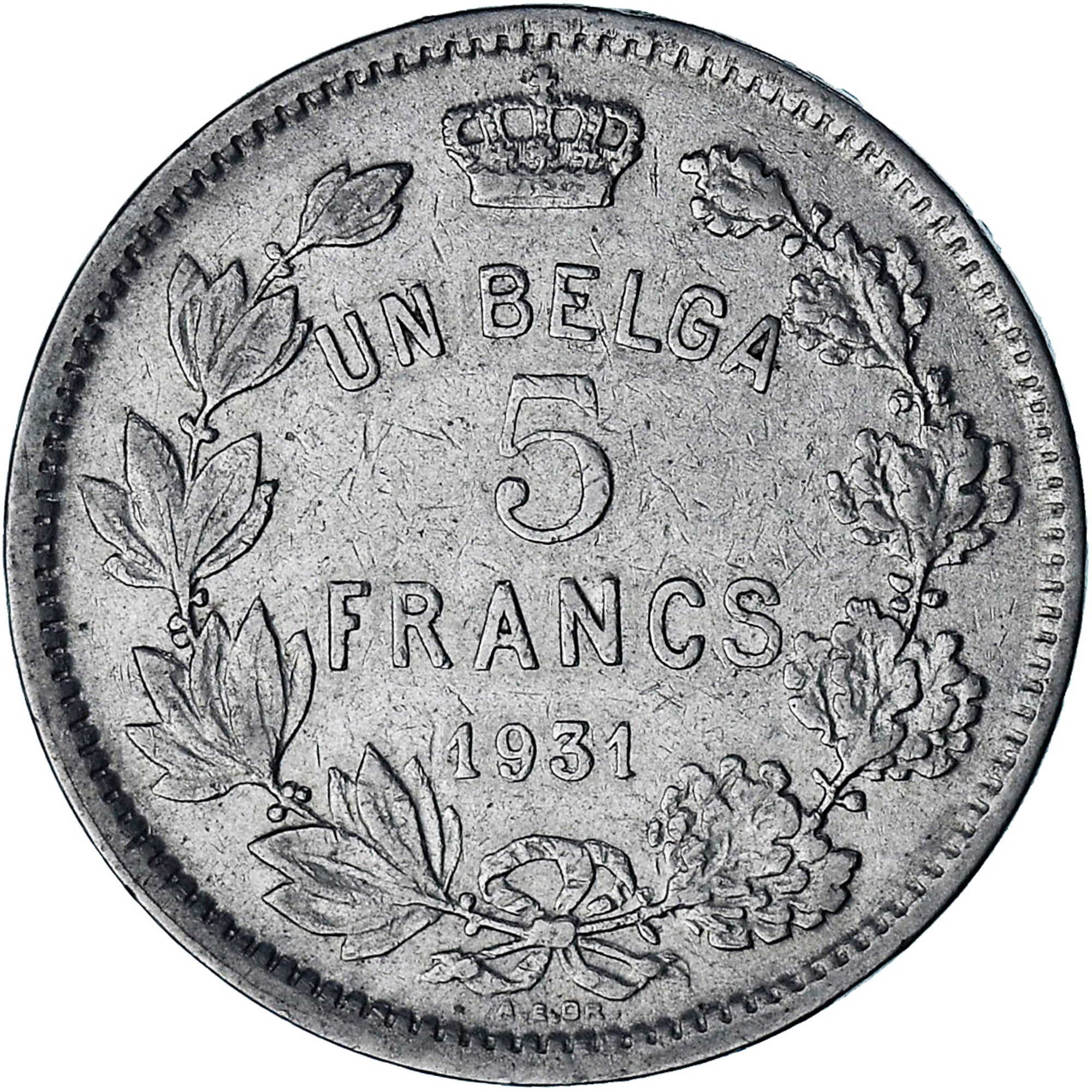 Moneta, Belgia, Albert I, 5 Francs, 5 Frank, 1931, Position A, EF(40-45)