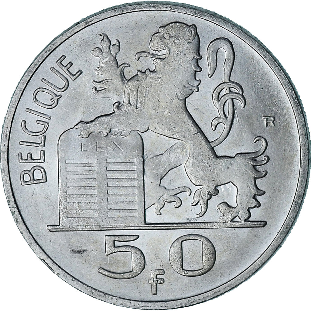 Moneta, Belgia, Baudouin I, 50 Francs, 50 Frank, 1954, AU(55-58), Srebro