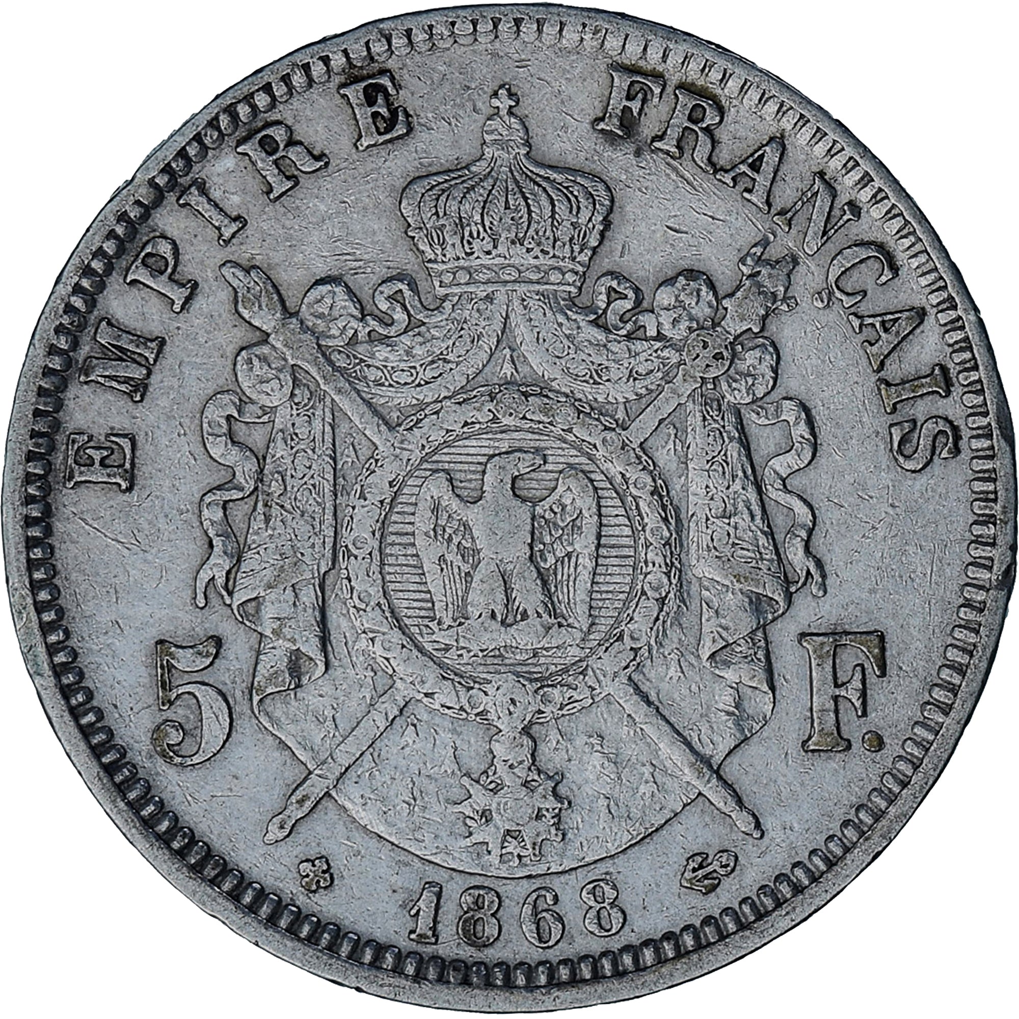 Coin, France, Napoleon III, 5 Francs, 1868, Strasbourg, EF(40-45), Silver