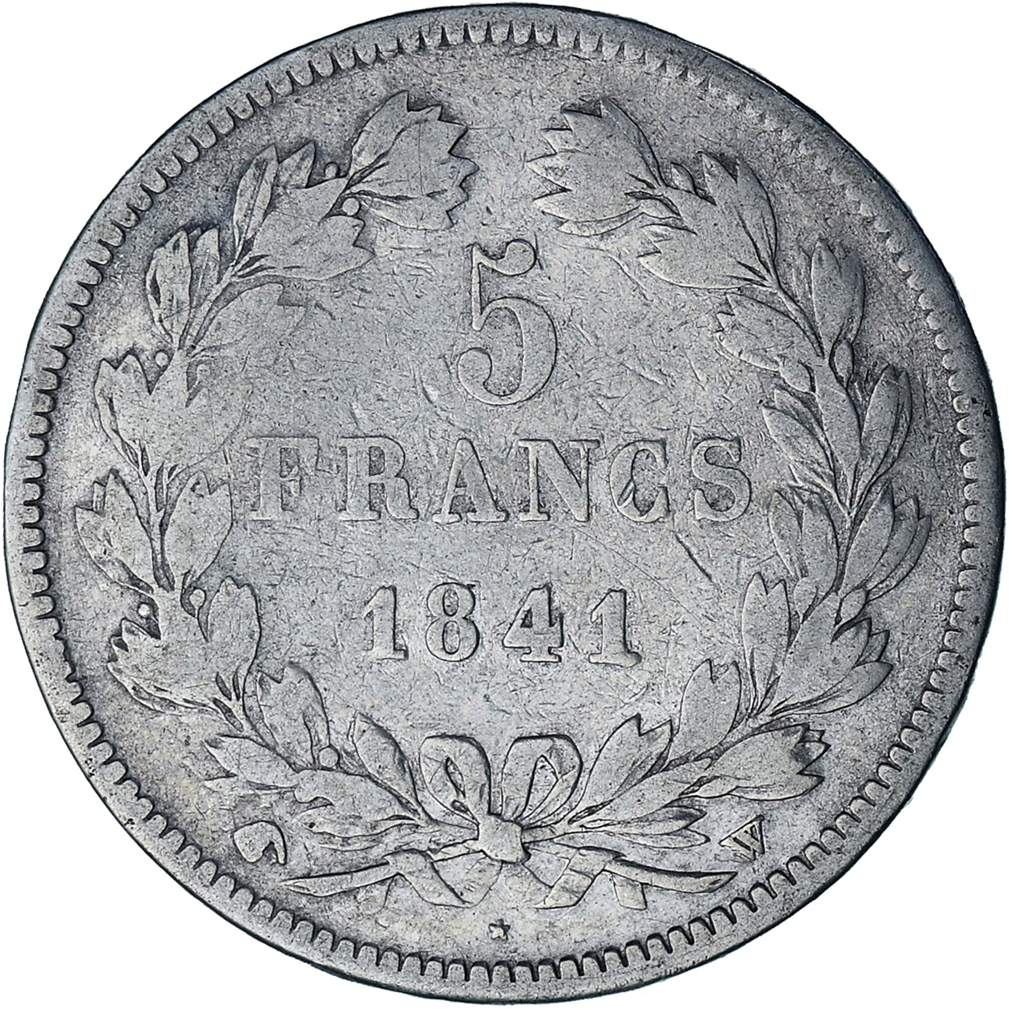 Moneta, Francia, Louis-Philippe, 5 Francs, 1841, Lille, MB+, Argento, KM:749.13