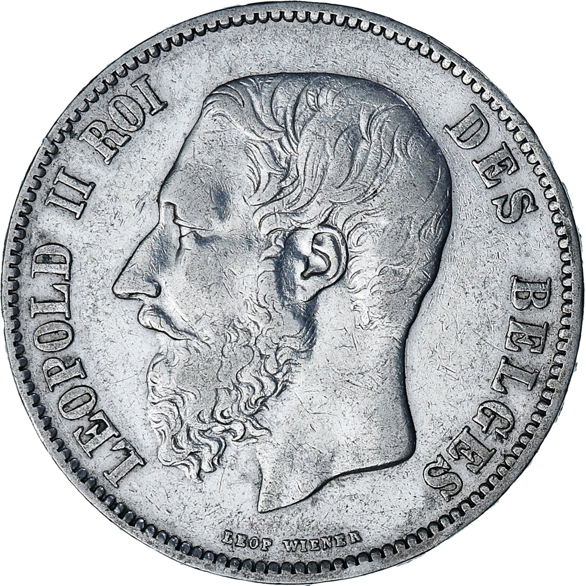 Moneta, Belgia, Leopold II, 5 Francs, 5 Frank, 1868, EF(40-45), Srebro, KM:24