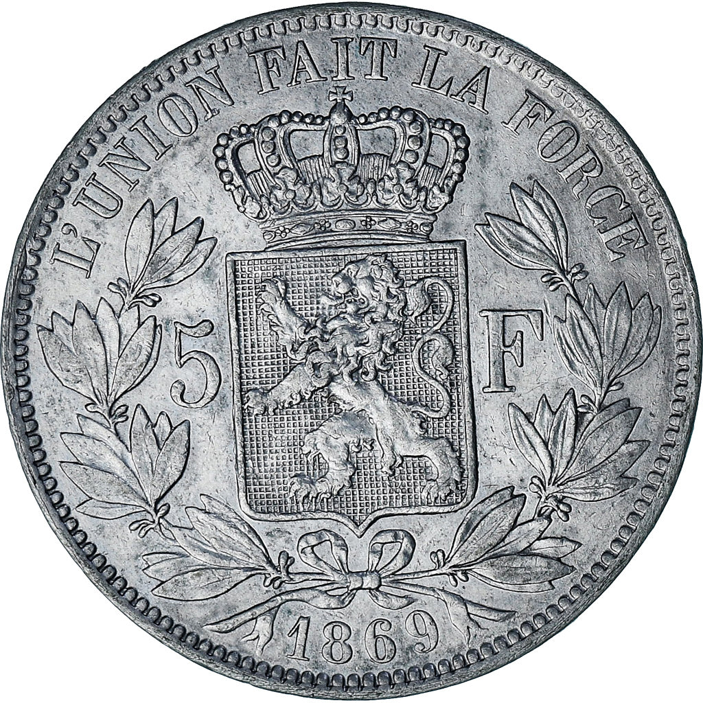 Moneta, Belgio, Leopold II, 5 Francs, 5 Frank, 1869, BB, Argento, KM:24