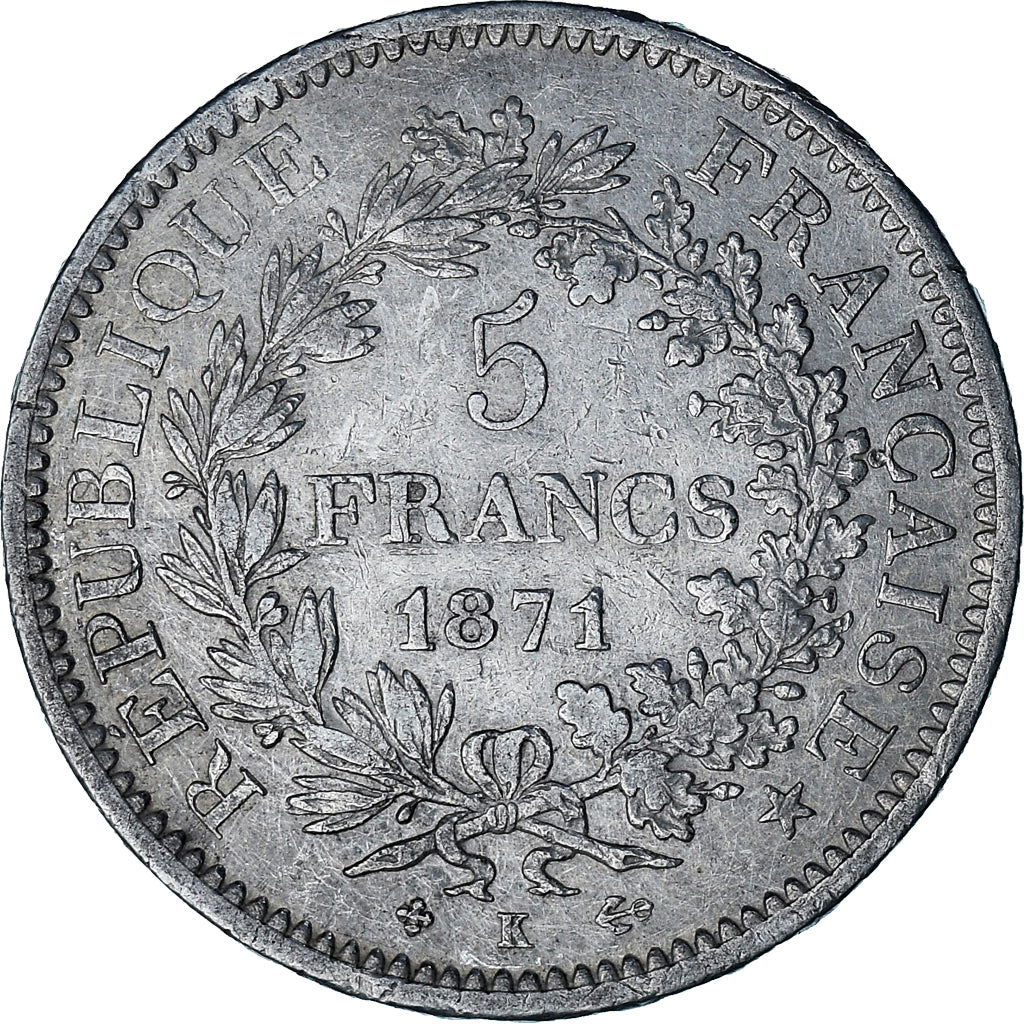 Monnaie, France, Hercule, 5 Francs, 1871, Bordeaux, TB+, Argent, Gadoury:745