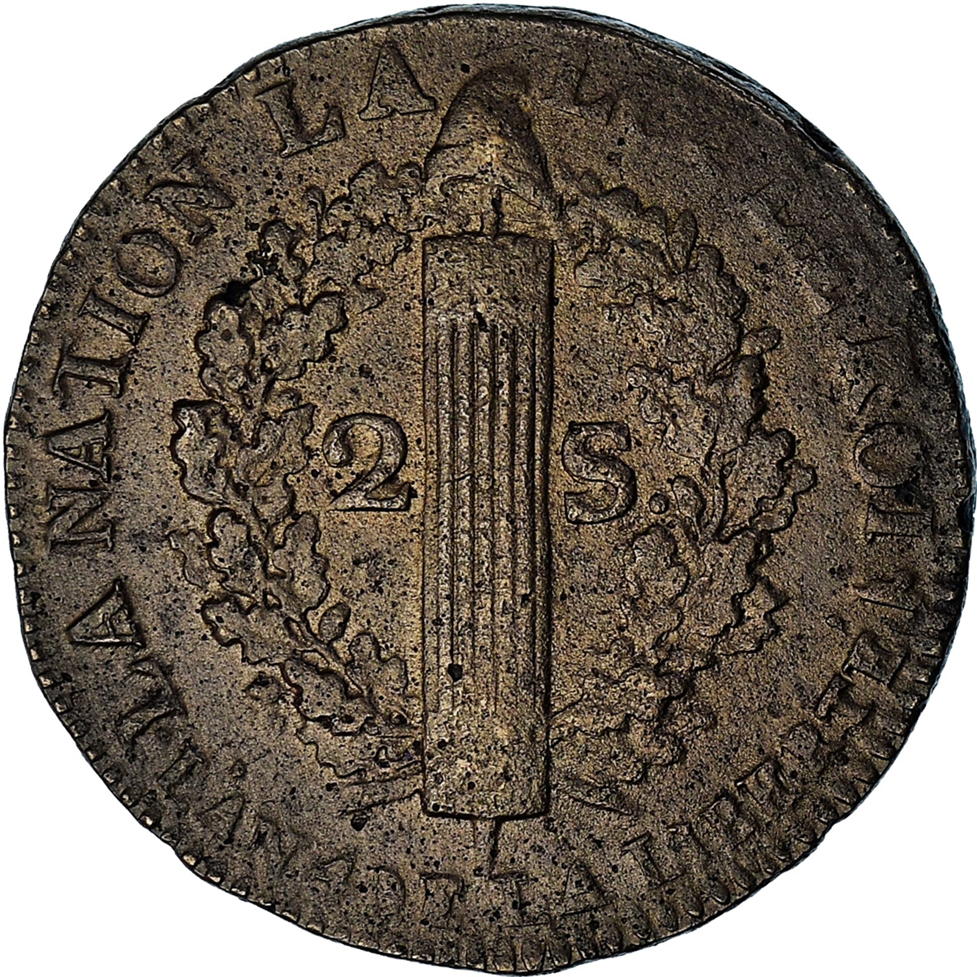 Moeda, França, Louis XVI, 2 Sols, 1792, Lille, 2éme sem., VF(30-35), Bronze