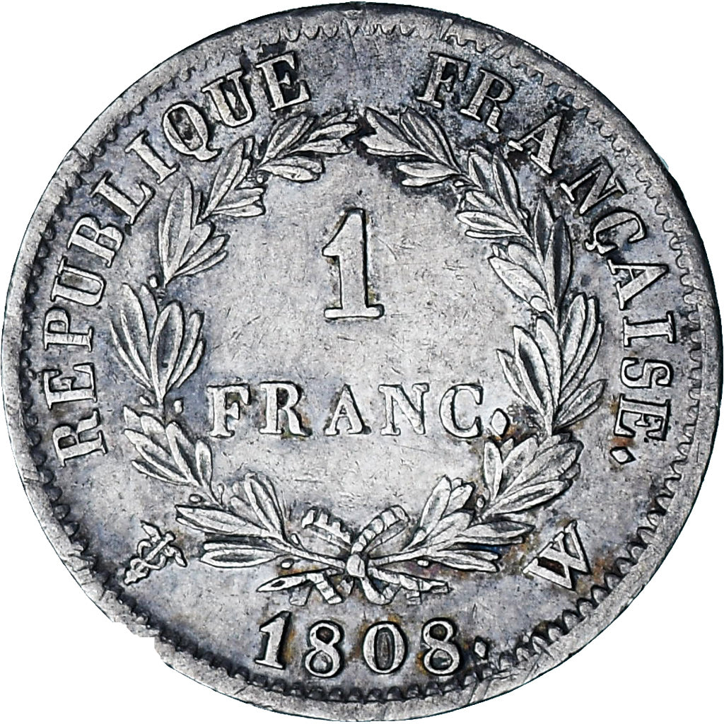 Monnaie, France, Napoléon I, Franc, 1808, Lille, TTB+, Argent, KM:682.14