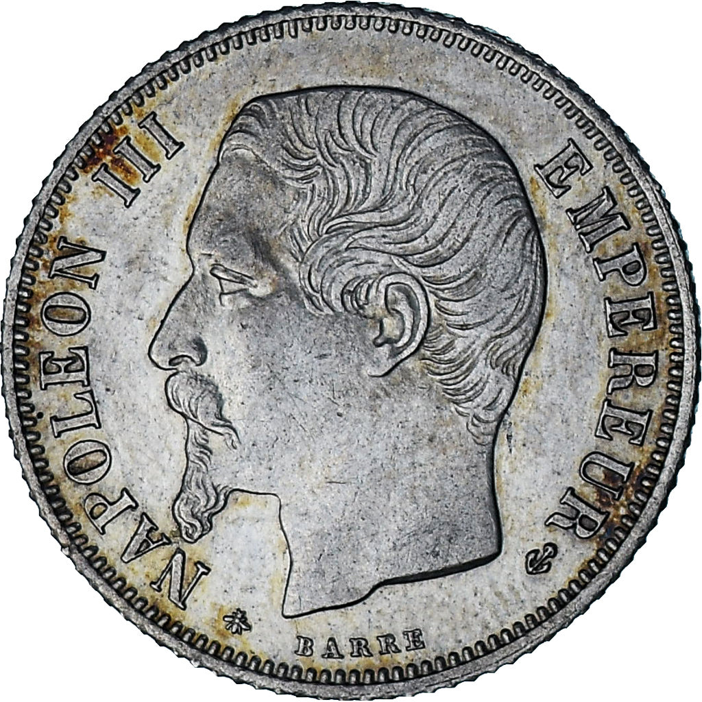Moeda, França, Napoleon III, Franc, 1860, Paris, bee, AU(55-58), Prata
