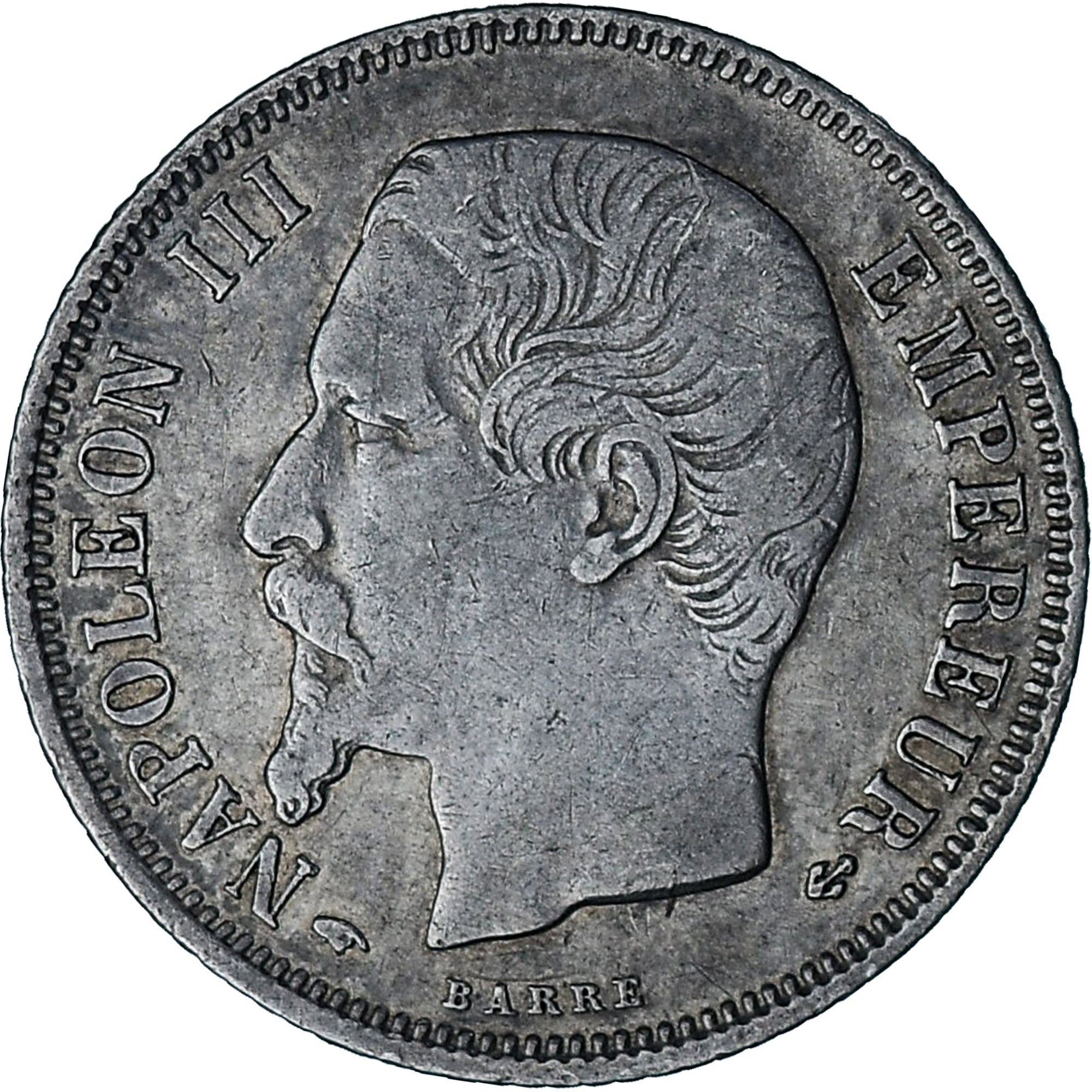 Moneta, Francia, Napoleon III, Franc, 1860, Paris, hand, BB, Argento, KM:779.1