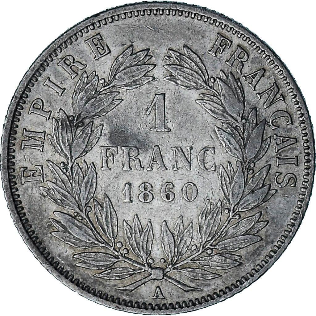 Moneta, Francia, Napoleon III, Franc, 1860, Paris, hand, BB, Argento, KM:779.1