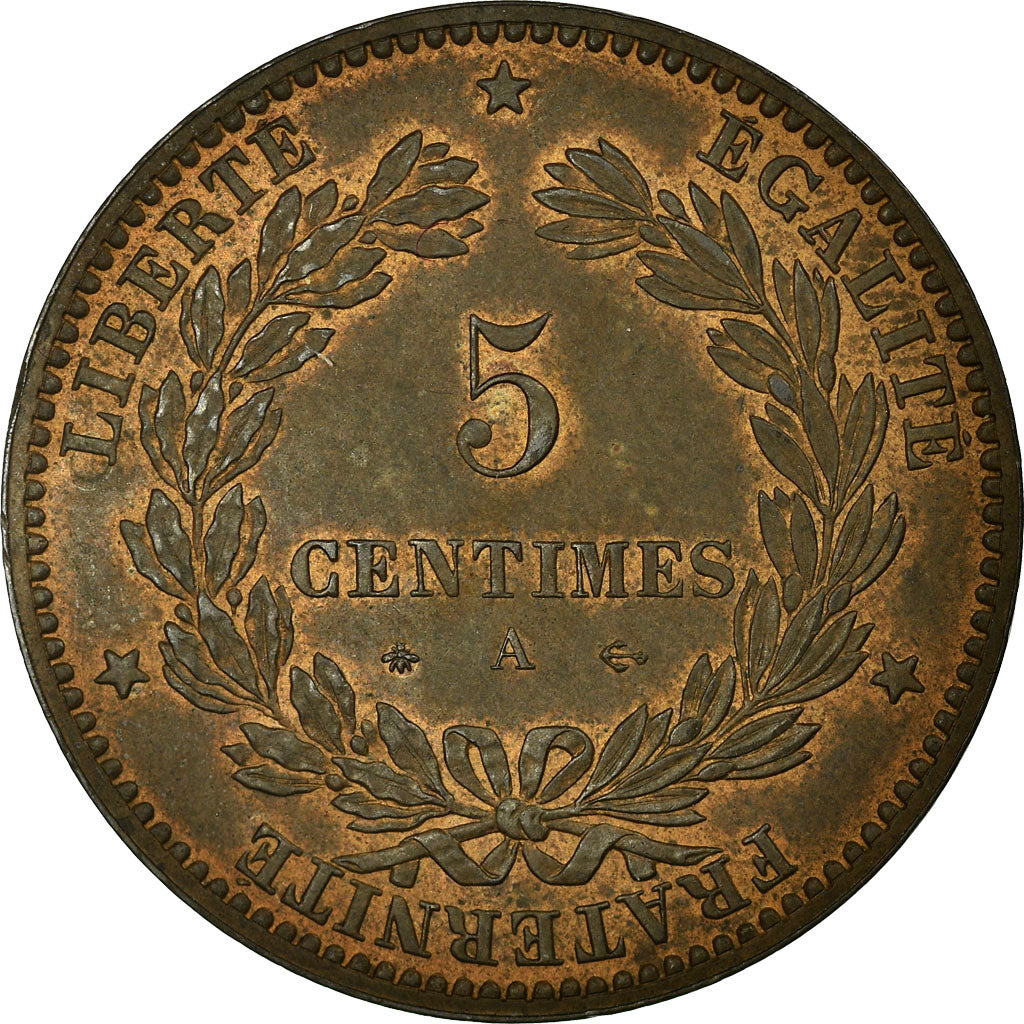 Coin, France, Cérès, 5 Centimes, 1872, Paris, MS(60-62), Bronze, Gadoury:157a