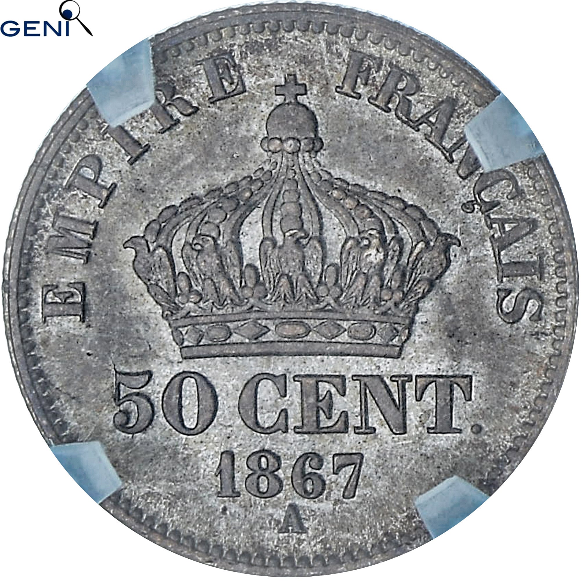 Munten, Frankrijk, Napoleon III, 50 Centimes, 1867, Paris, GENI, MS66, FDC