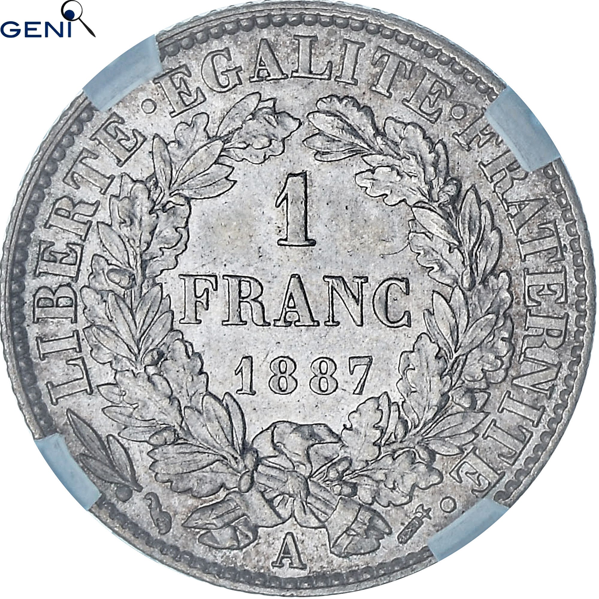 Coin, France, Cérès, Franc, 1887, Paris, GENI, MS65, MS(65-70), Silver