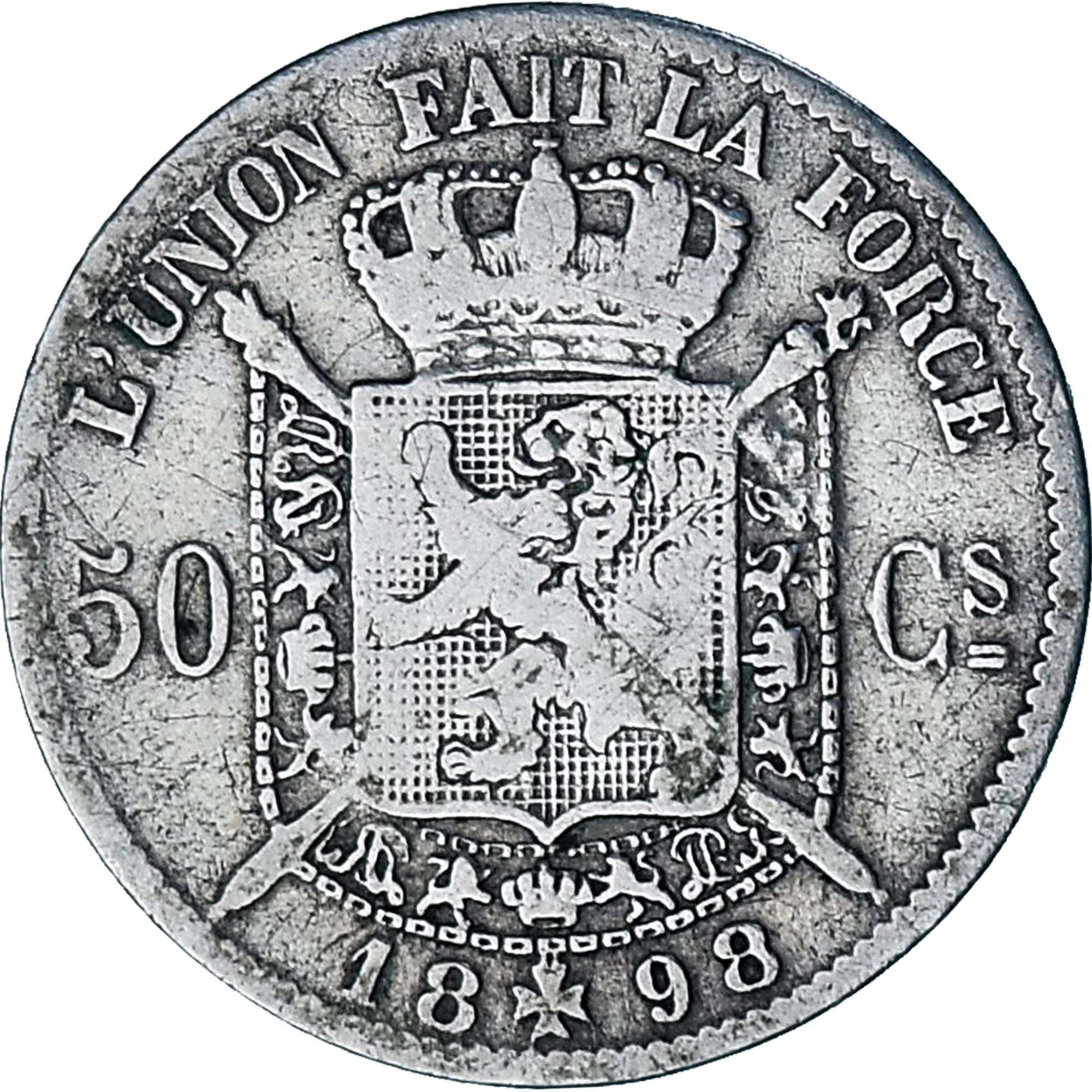 Münze, Belgien, Leopold II, 50 Centimes, 1898, S, Silber, KM:26