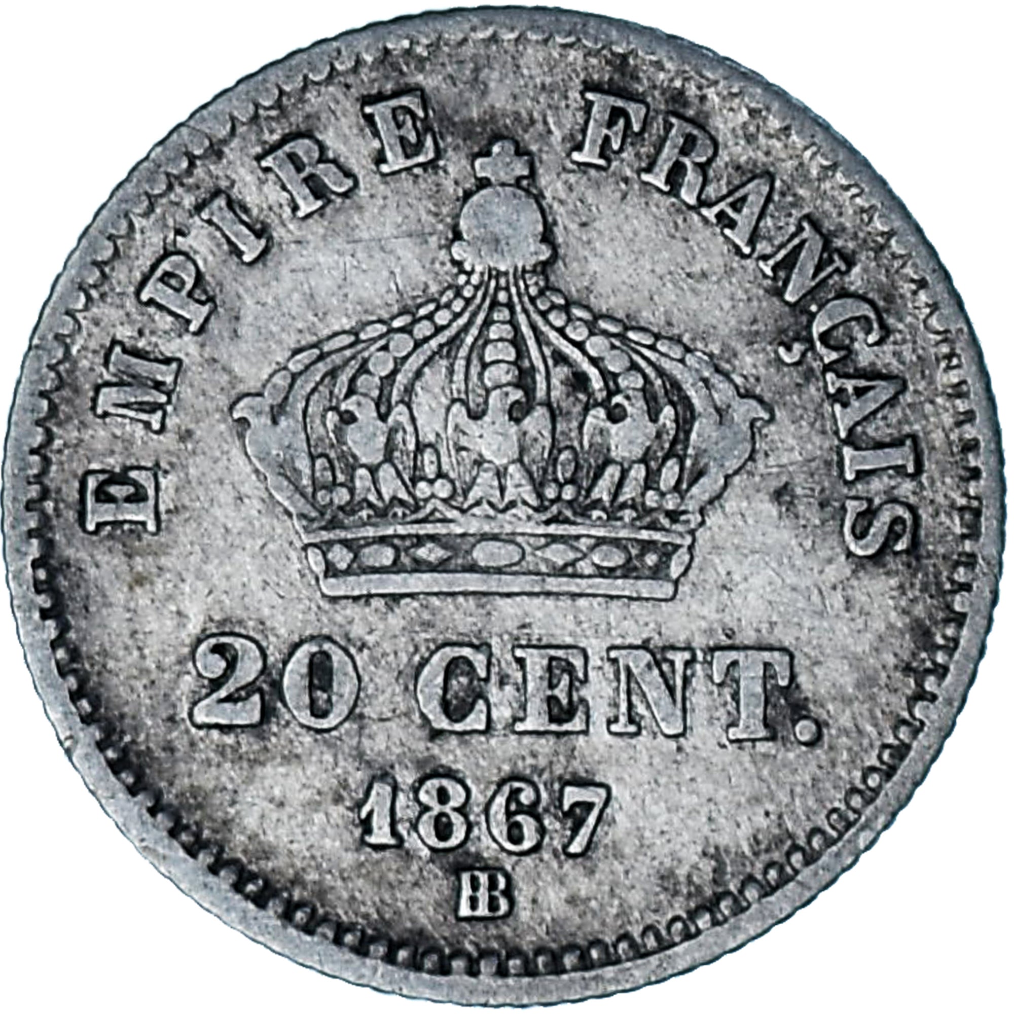 Moneta, Francia, Napoleon III, 20 Centimes, 1867, Strasbourg, MB+, Argento