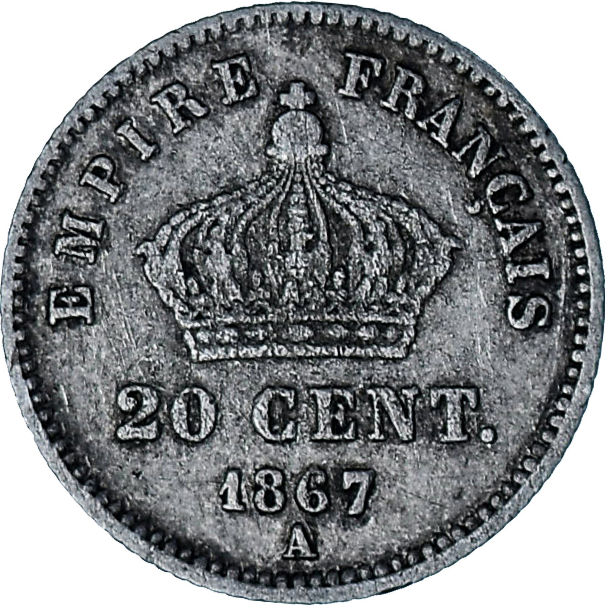 Moeda, França, Napoleon III, 20 Centimes, 1867, Paris, VF(30-35), Prata